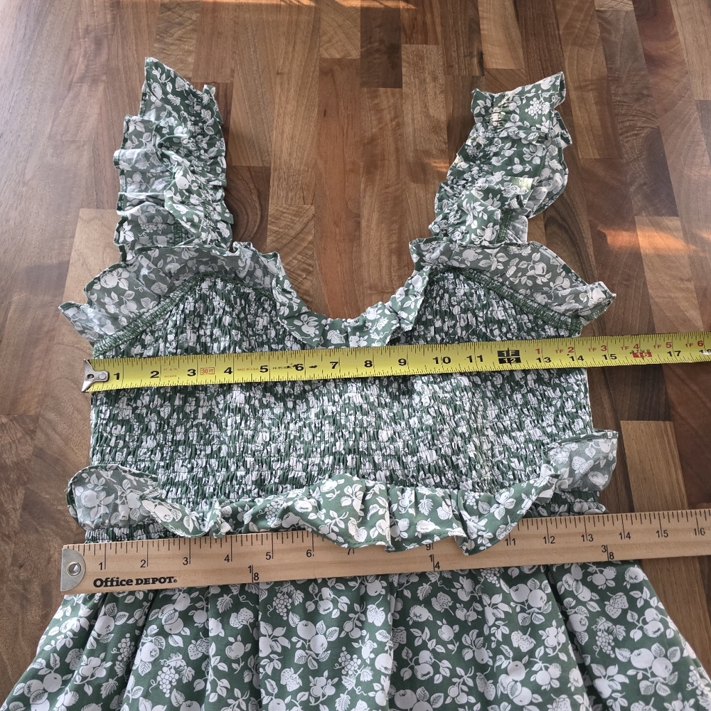 AUREUM Green Floral Smocked Midi Dress Size Large - Picture 10 of 14